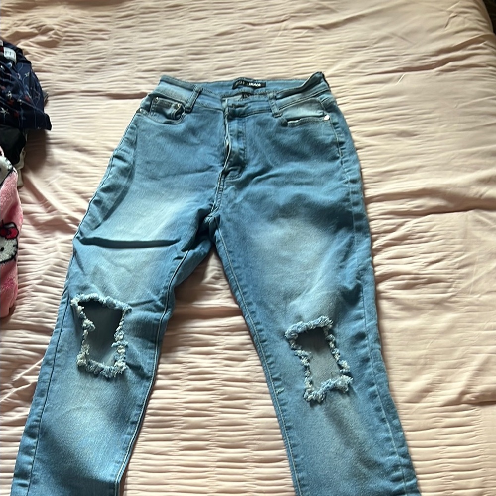 Women's Blue Distressed Jeans